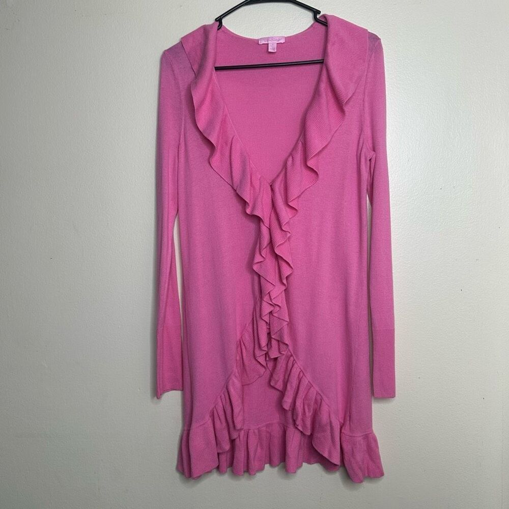 Lilly Pulitzer Pink‎ Ruffle Cardigan Silk Blend size Small